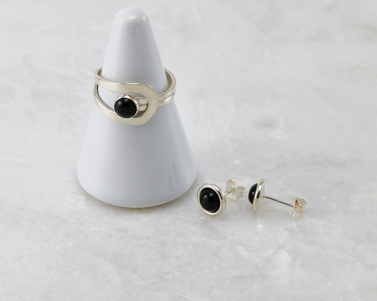 black onyx stud earrings and matching ring