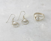 silver pearl hoop earrings and matching pearl silver ring