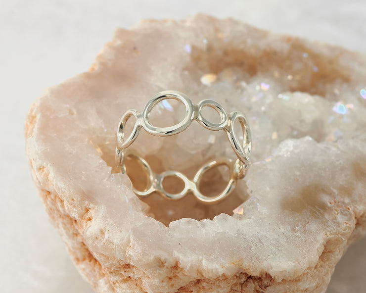 circles silver statement ring in geode