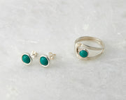 turquoise stud earrings and matching turquoise ring