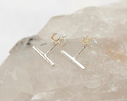 Simple Bar Stud Earrings with Lines on crystal