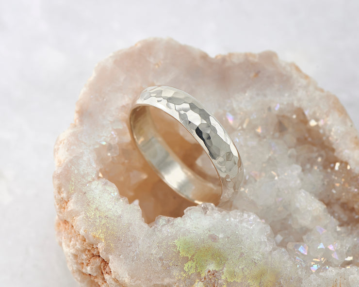 hammered silver simple ring in geode