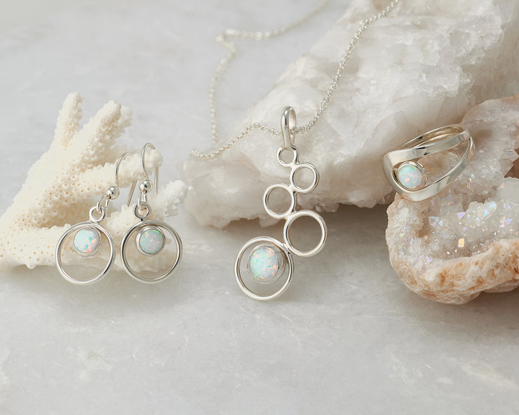 opal silver jewelry set