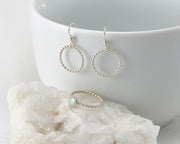 silver beaded earrings and matching opal ring