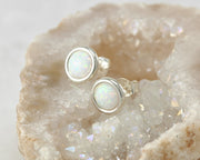 opal silver stud earring in quartz