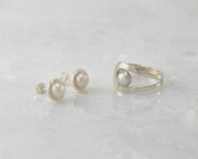 pearl stud earrings and matching pearl ring