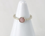 White ring holder with peruvian pink opal Silver ring