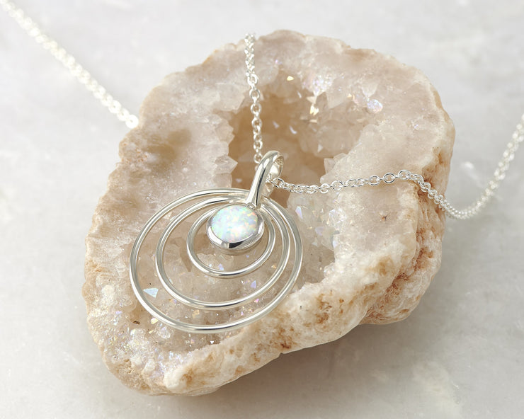 opal circles necklace on quartz