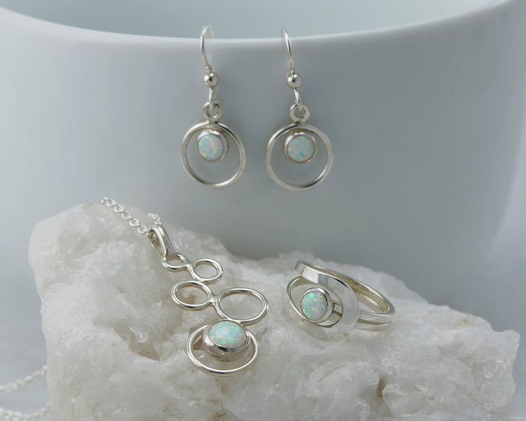 Silver opal circles jewelry set