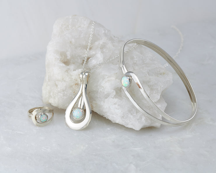 silver opal jewelry set