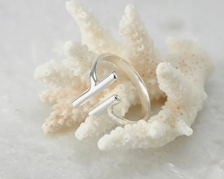 Silver ring on coral