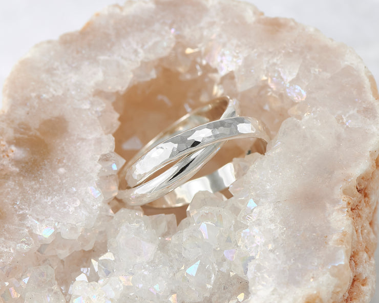 silver interlocking russian wedding rings in quartz