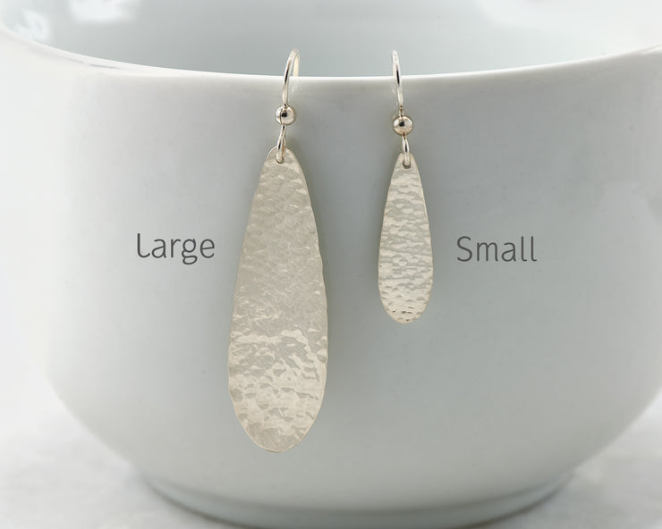 large and small sized hammered teardrop earrings