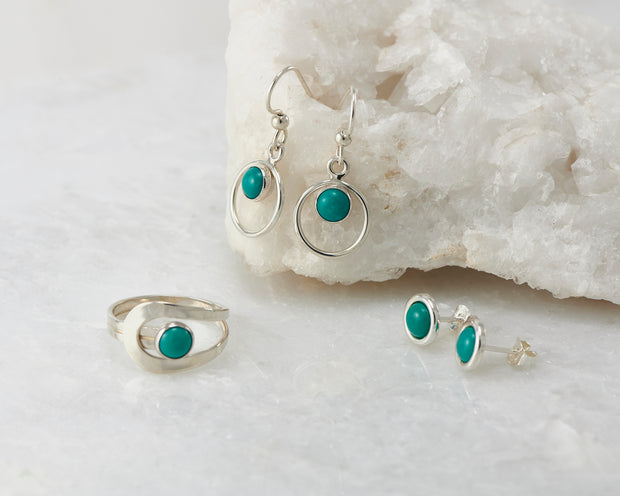 turquoise silver ring and earrings